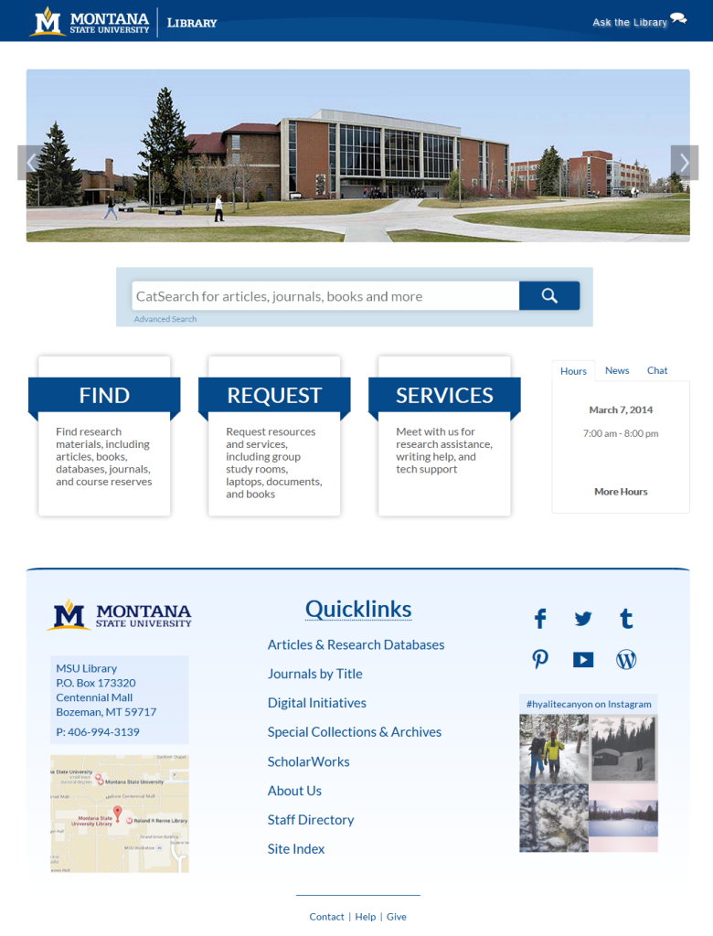 screenshot MSU library homepage