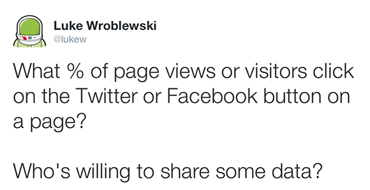 screenshot of a tweet from someone asking for social share data